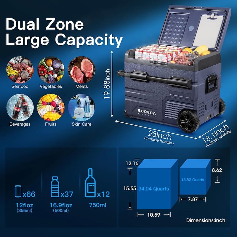 BODEGA Car Refrigerator,Dual Zone Cooler,Temp Independent,APP Control