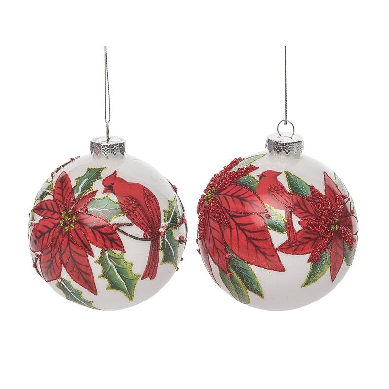 Transpac Glass 4.5 in. Multicolored Christmas Poinsettia Ornament Set of 2