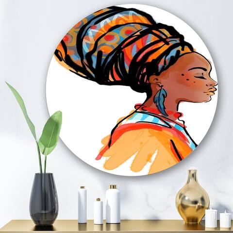 Designart 'African American Woman with Turban I' Modern Metal Circle Wall Art