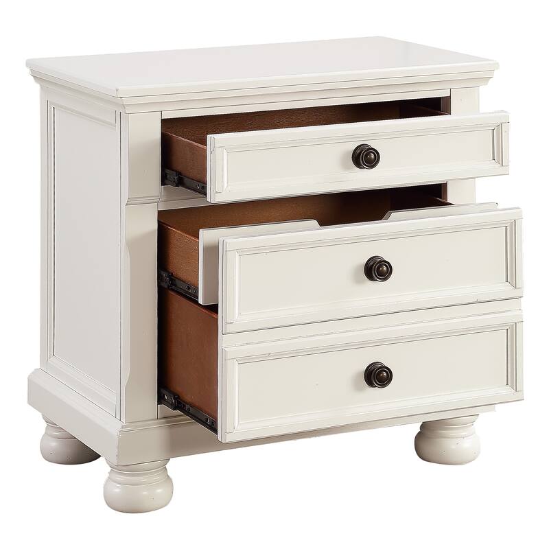 White Finish Nightstand, Bun Feet, Hidden Drawer, Casual Transitional Bedside Table