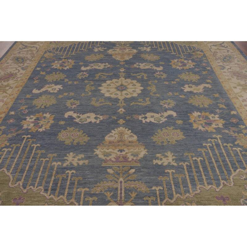 Vegetable Dye Blue Oushak Turkish Area Rug Handmade Wool Carpet - 9'0"x 11'9"