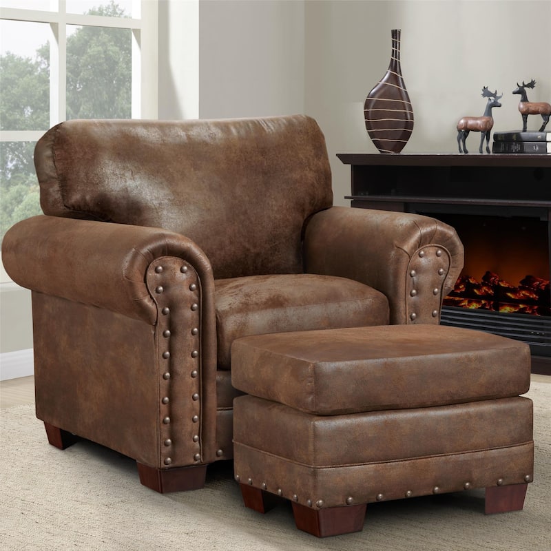 American Furniture Classics Model 8501-00-20 Buckskin Arm Chair with Matching Ottoman