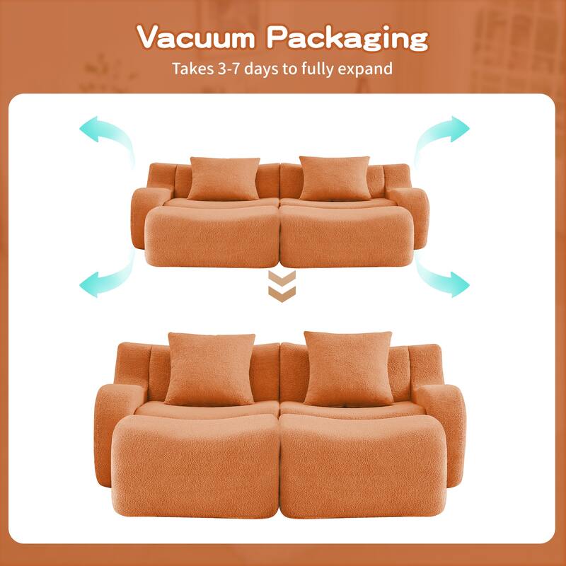 Anmytek Plush Boneless Teddy Fabric Chaise Lounge Sofa - Ergonomic Curved Armrests