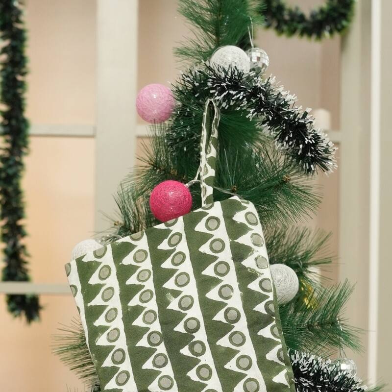 Fabdivine Linen or Cotton Hand Block Home Decorative Christmas Stockings - 16"X6.5"