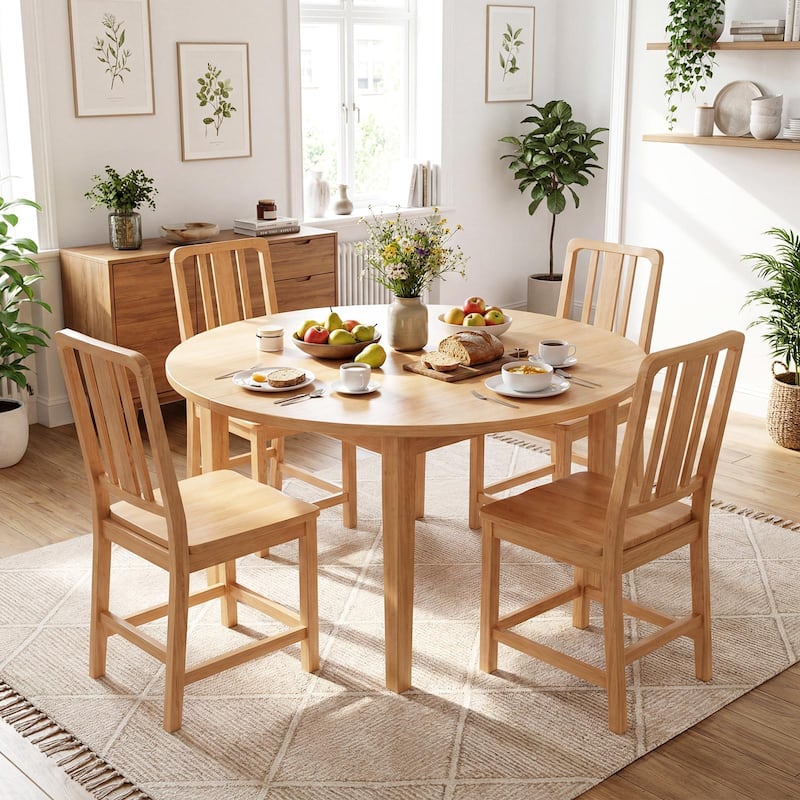 Gymax Dining Chairs Set of 4 Rubber Wood Dining Room Chairs w/