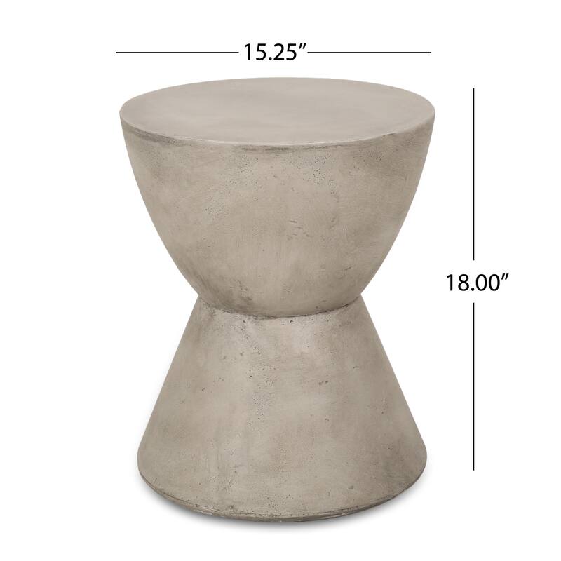 Roomfitters Outdoor MGO Side Table, Modern Hourglass Accent Table for Patio or Living Room, Light Grey