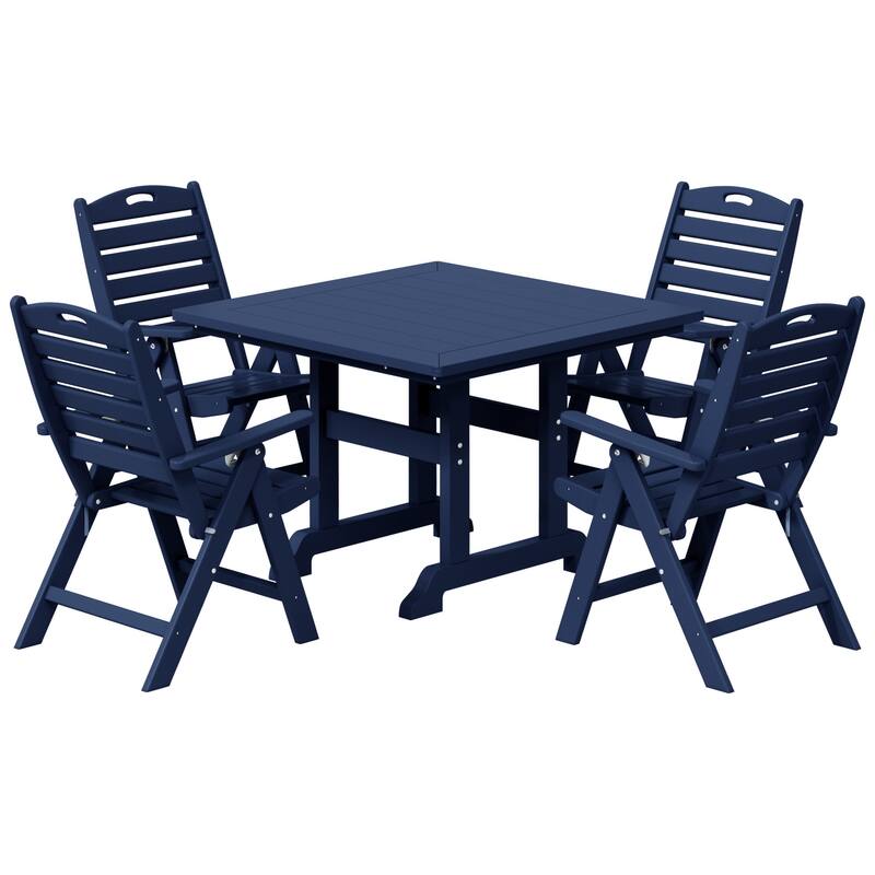 Laguna 5-Piece Square Table Folding Highback Chair Dining Set - Navy Blue