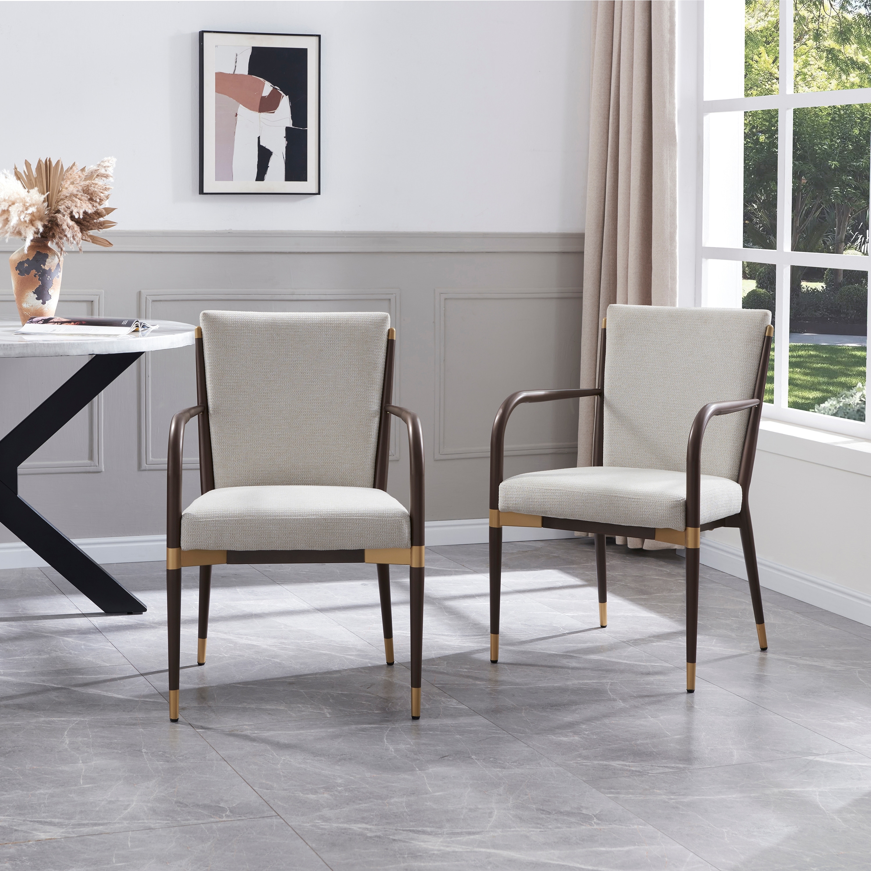 Christopher Knight Home - Modern Upholstered Metal Base Dining Armchair with Solid Back (Set of 2)