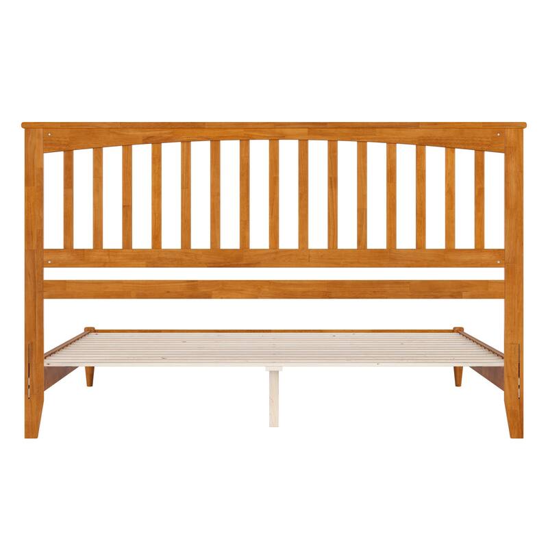 King Size Wood Platform Bed - Gothic Grandeur Low Profile Bed Frame - Light Toffee Finish