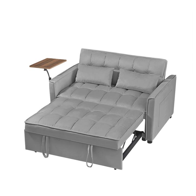 3-in-1 Convertible Sleeper Sofa Bed, Loveseat with Side Pockets, Small Lounge Sofa with Adjsutable Backrest and Lumbar Pillow