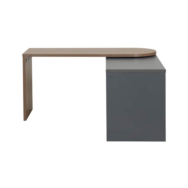 59"L Shaped Desk in Walnut with 2 Drawers,Open storage,360°Wood Rotating Desk,Executive Office Desk,Office Study Workstation