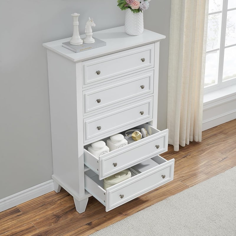 5-Drawer Dresser for Bedroom, 48" Tall Modern Wood Chest with Deep Drawers and Metal Handles