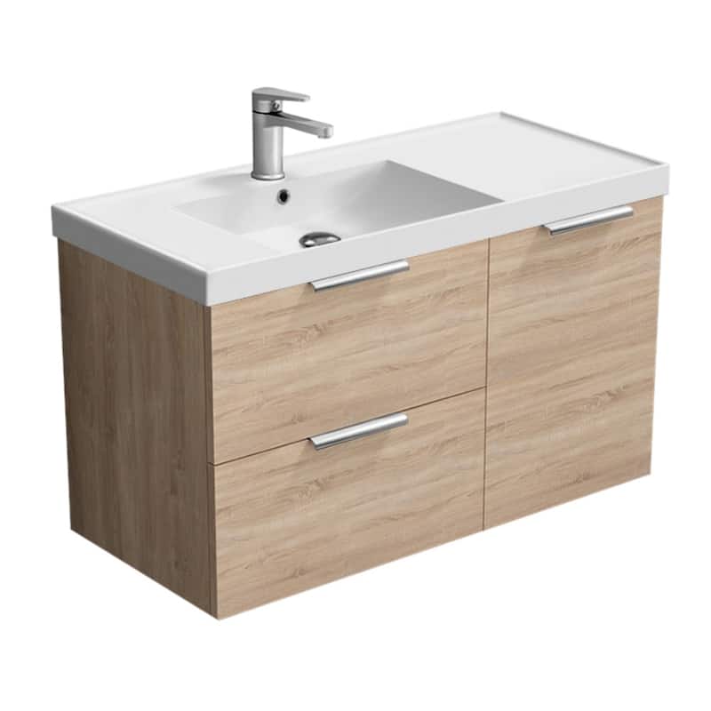 Nameeks Lisbon-3619-W Lisbon 36" Wall Mounted Single Basin Vanity Set - Brown Oak / Chrome - Oak Finish