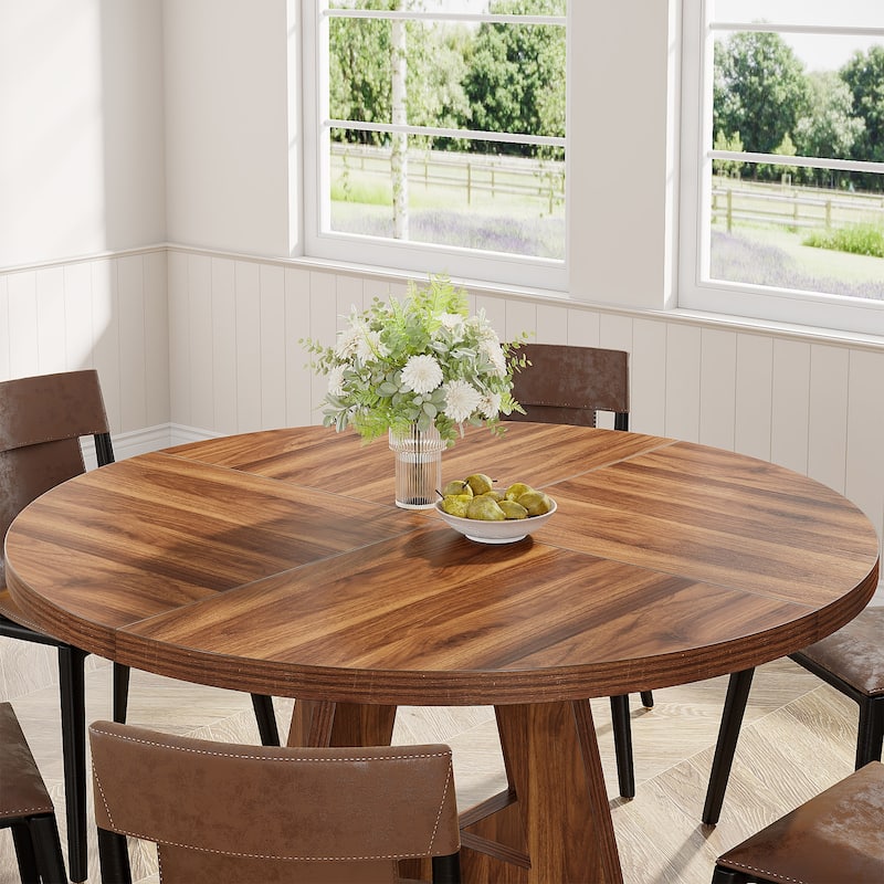 47" Round Dining Table for 4, Farmhouse Kitchen Table Small Dinner Table Wood Kitchen Table for Dining Room Living Room