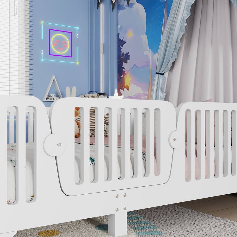 Kids Floor Bed with Safety Fence and Removable Door for Boys Girls