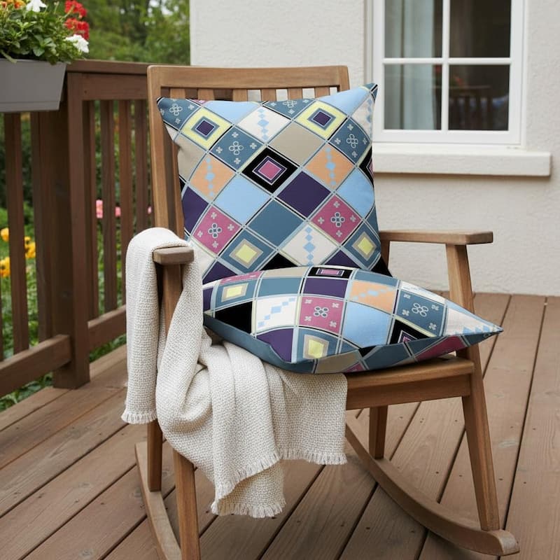HomeRoots Set of Two 16" X 16" Blue and Purple Blown Seam Diamond Indoor Outdoor Throw Pillow - 16.00' X '16.00' X '5.00
