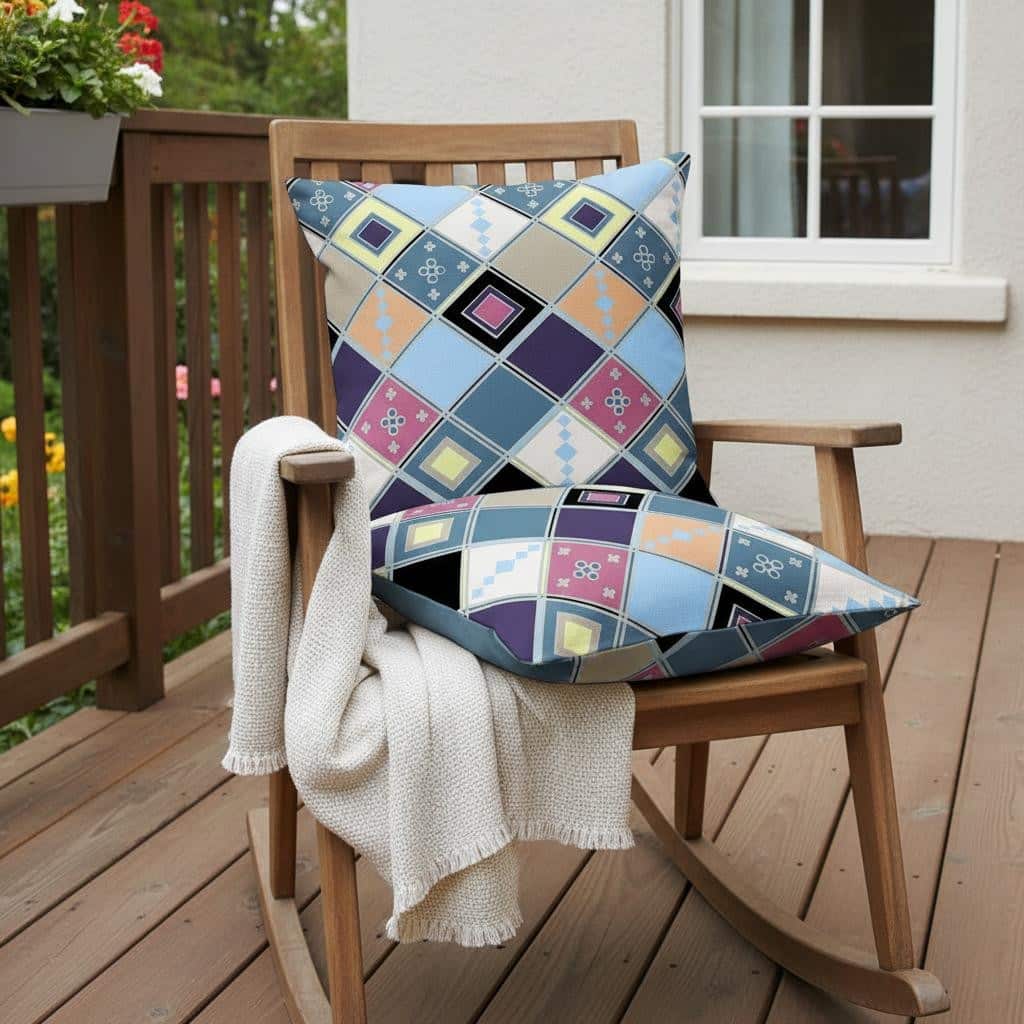 HomeRoots Set of Two 16" X 16" Blue and Purple Blown Seam Diamond Indoor Outdoor Throw Pillow - 16.00' X '16.00' X '5.00