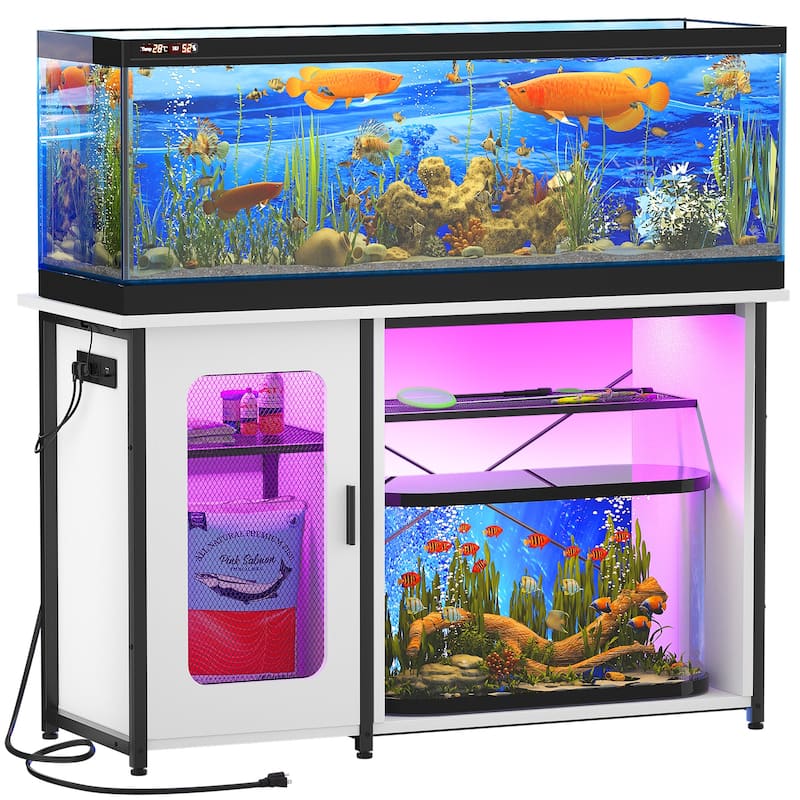 Aquarium Stand with USB Port and LED Light, Fish Tank Stand with Cabinet