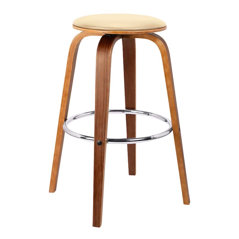 Fabric Backless Counter Height Swivel Bar Stool with Walnut Iron Frame