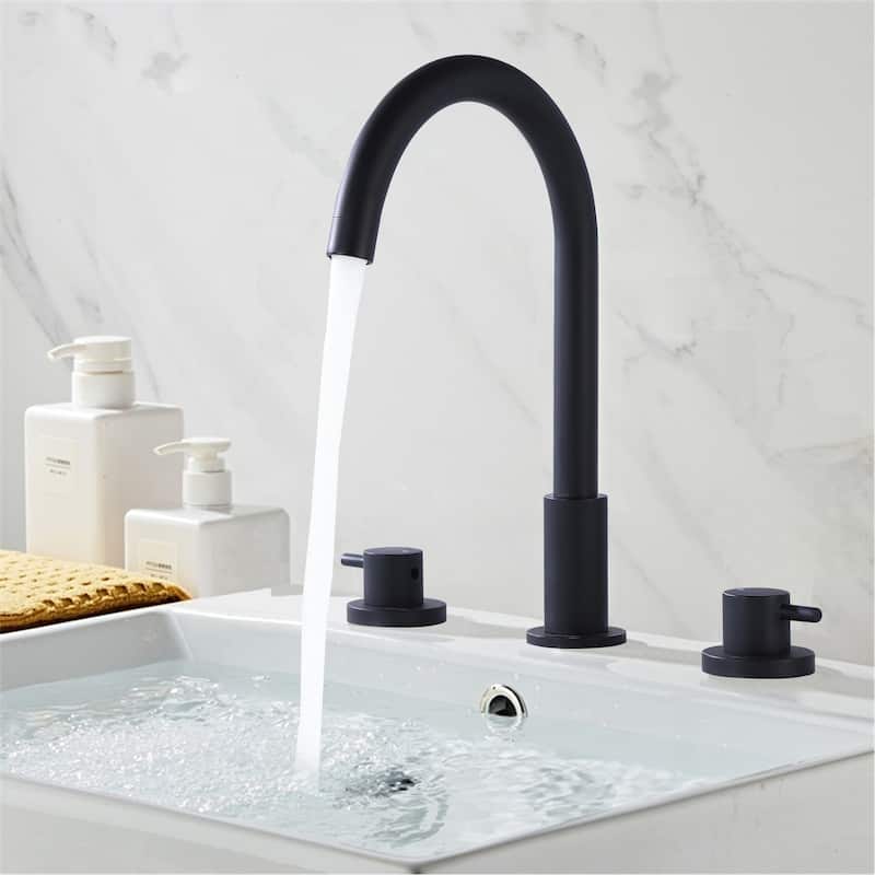 Double Handle 13''H Gooseneck Bathroom Sink Faucet Widespread in Black / Gold