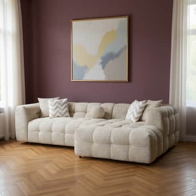 HomeRoots Ivory Boucle L Shaped Two Piece Sofa and Chaise Sectional With Toss Pillows