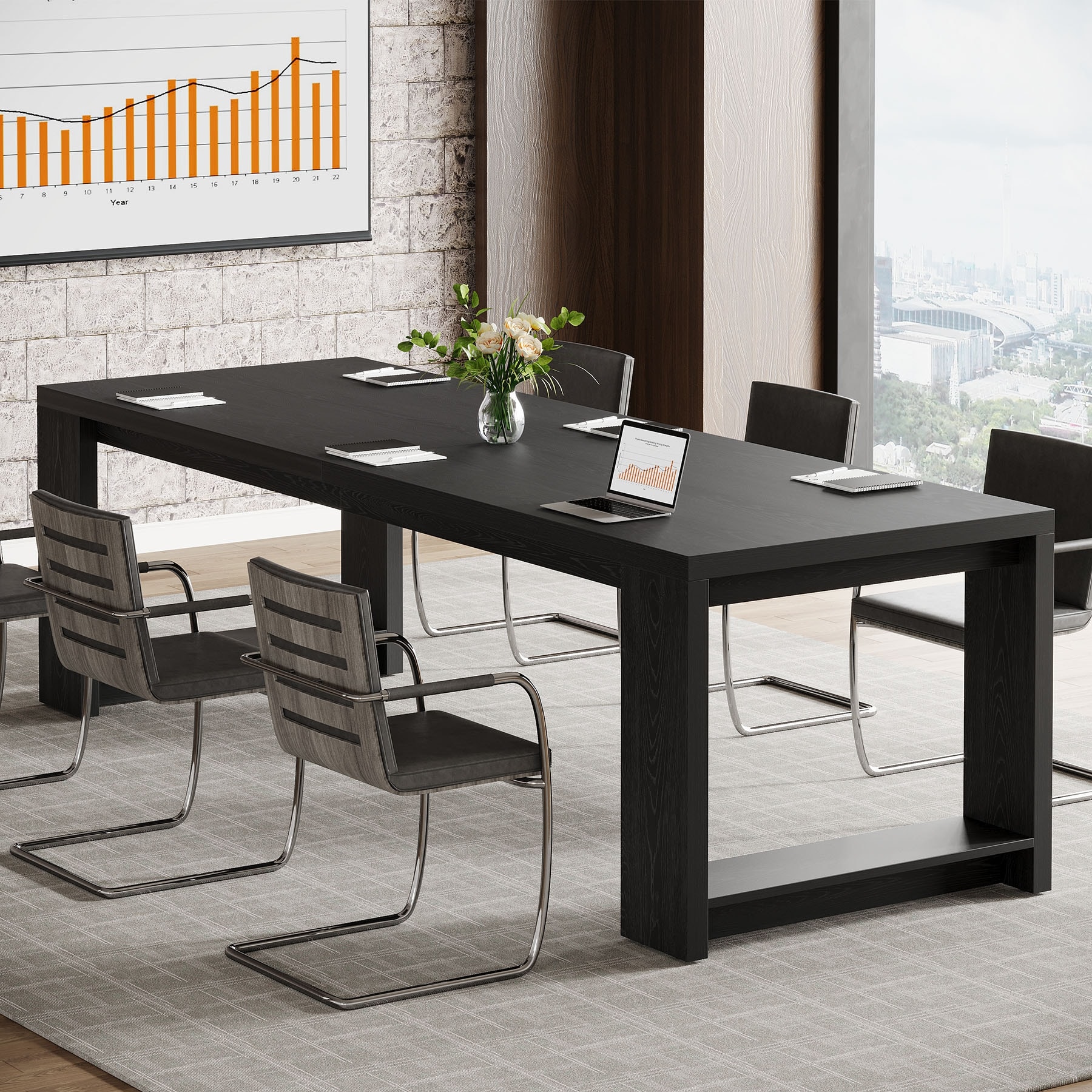 7 ft Conference Table for 6 to 8 People - 86.6" L x 27.6" W x 29.5" H
