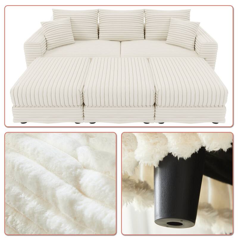 Modern Corduroy Fabric Upholstered Sectional Sofa with Ottoman