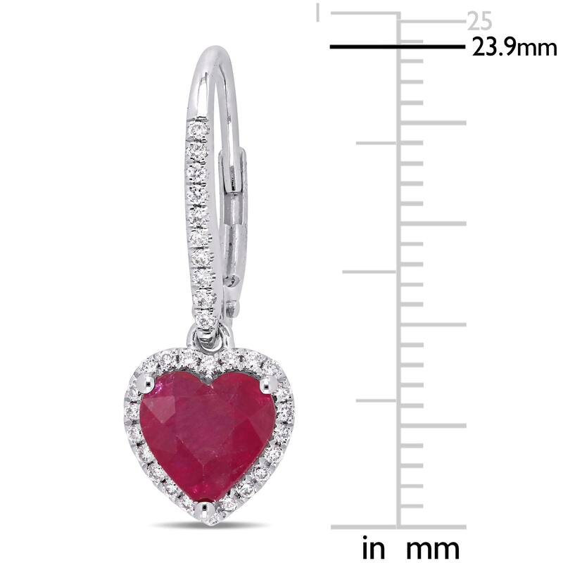 Miadora 2 1/10ct TGW Ruby 1/4ct TW Diamond Heart Leverback Earrings in 14k White Gold