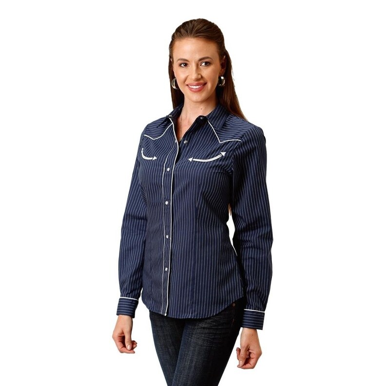 Shop Roper Western Shirt Womens Long Sleeve Navy White Navy