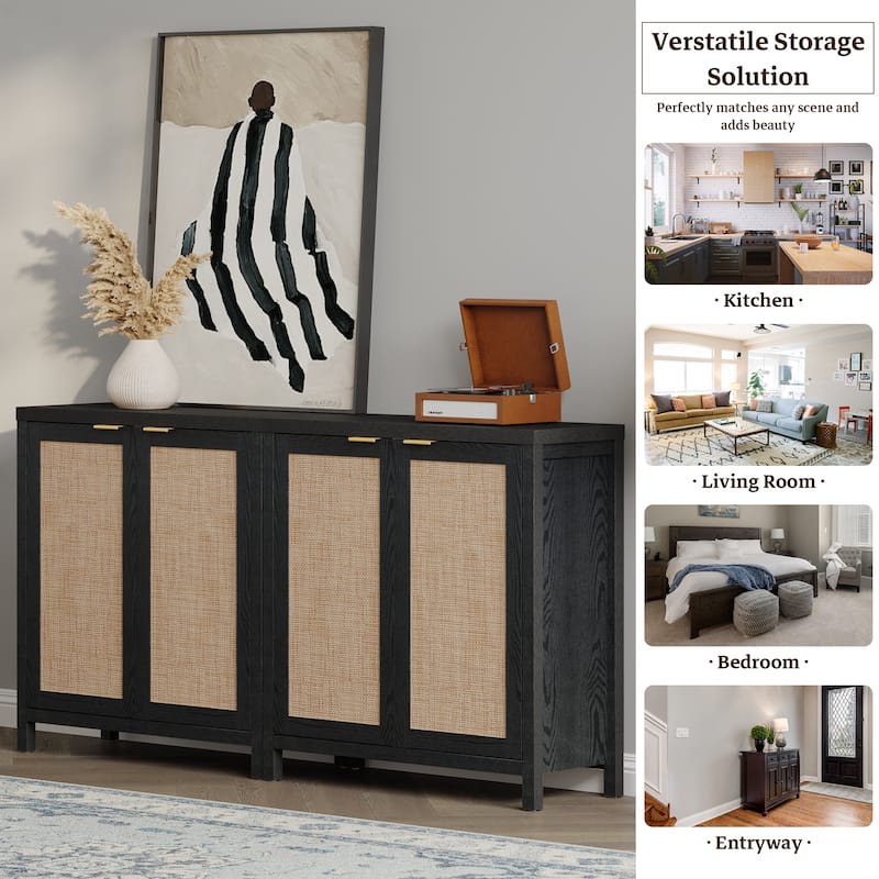 SICOTAS Rattan Sideboard Buffet Accent Storage Cabinet with 2 Doors - N/A