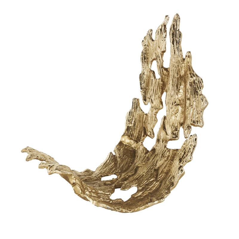 Aluminum Metal Leaf Textured Folded Leaf Decorative Bowl - Gold - Roche River Decor