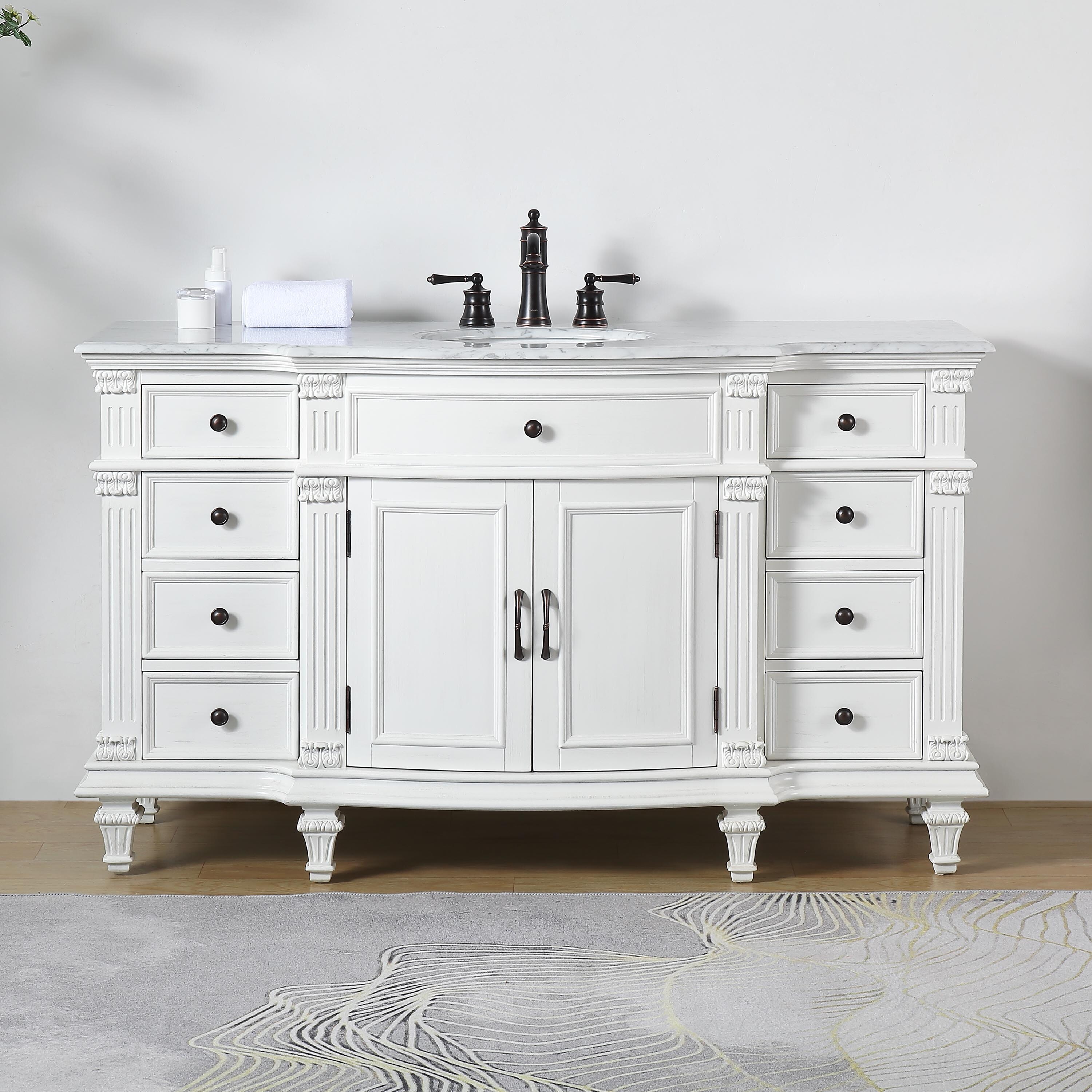 Silkroad Exclusive 60-inch Stone Top Bathroom Single Sink