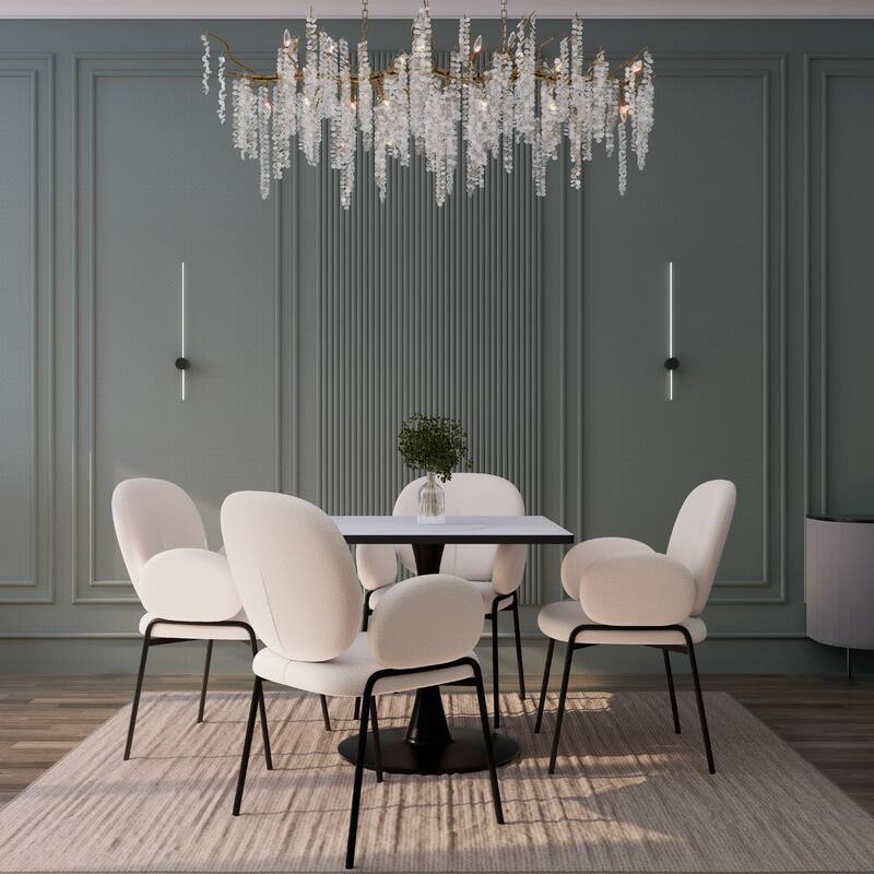 Bristol Square Dining Table with Marble White MDF Top and Black Steel Pedestal Base