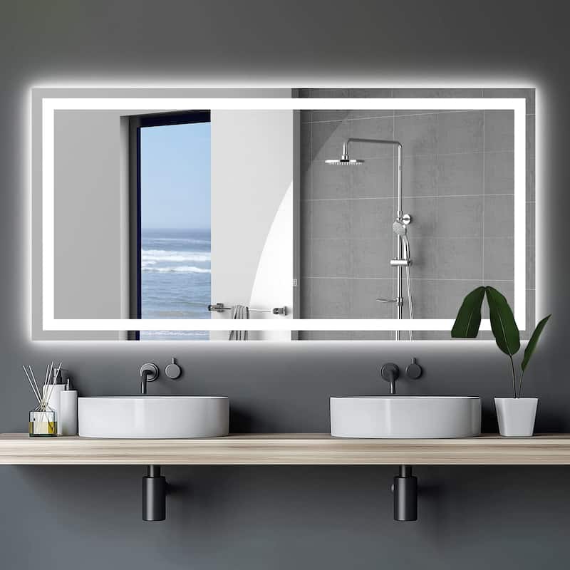 72" x 36" Rectangular Frameless Dimmable Wall Mounted LED Bathroom Vanity Mirror - 72''36'' - Transparent