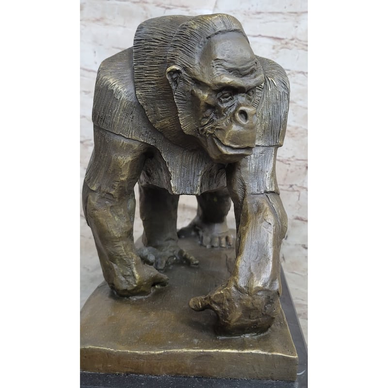 Gorilla Sculpture Statue Figure Bronze Metal Signed Art On Marble Base By Vobisova