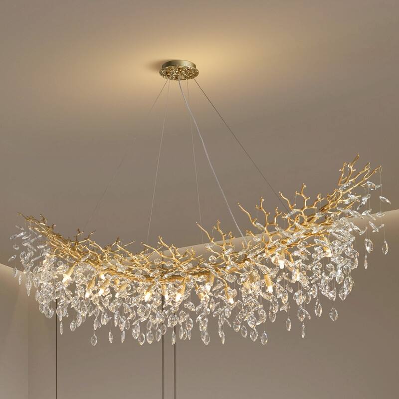 Modern Branch Crystal Linear Chandelier, 1100-1830mm Dining Pendant Light - L1830 - Gold