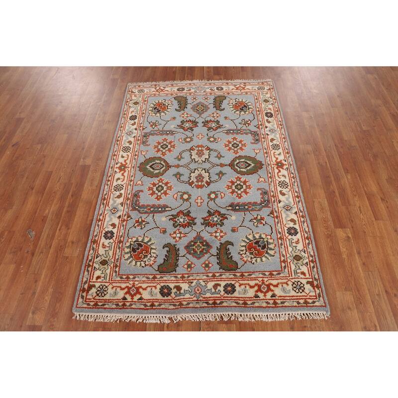 Light Blue Floral Oushak Oriental Accent Rug Handmade Wool Carpet - 4'1" x 6'0"