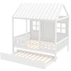 preview thumbnail 3 of 8, Full Size Wooden House Bed Daybed With Twin Trundle,Roof,Windows,White