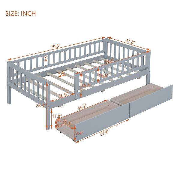 dimension image slide 4 of 6, Roomfitters Twin Size Daybed Wood Frame with Two Storage Compartments, Space-Saving and Stylish Design for Any Room