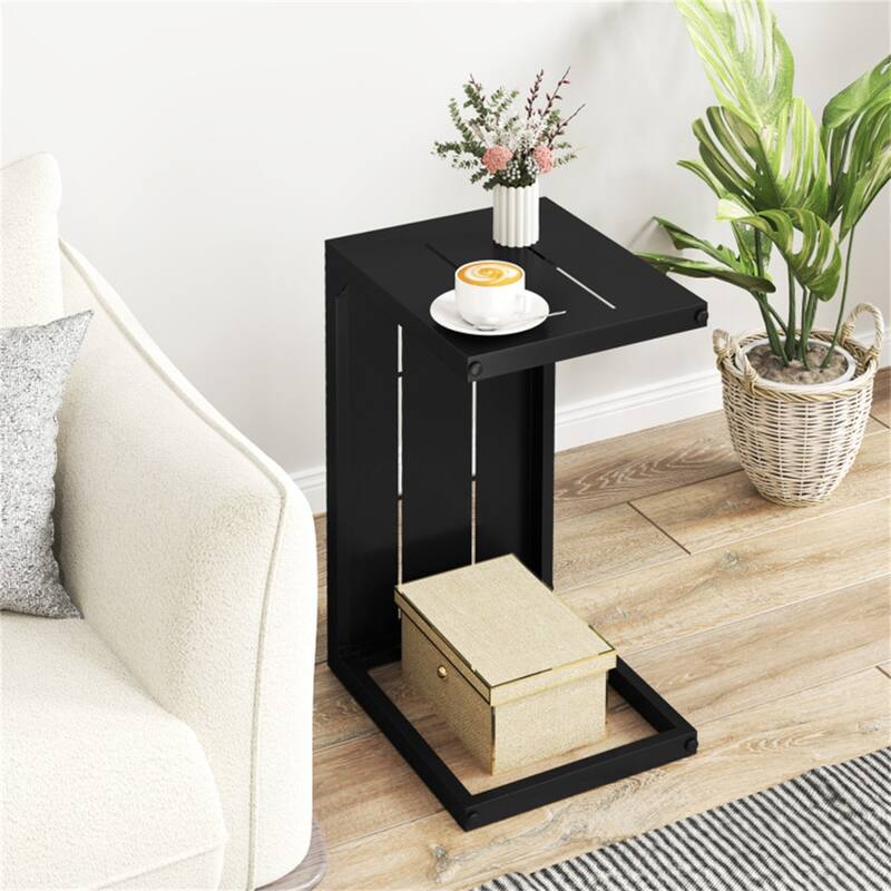 Modern Black Metal C-Shaped Convertible Side End Table Nightstand for Living Room - 17" x 14" x 27"