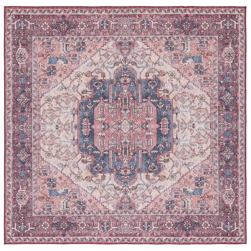 SAFAVIEH Tucson Machine Washable Slip Resistant Lenore Traditional Rug - 6' Square - Beige/Pink