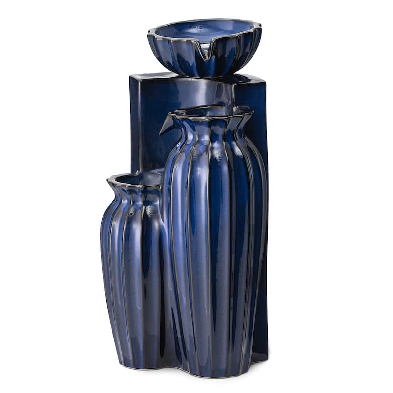 Glitzhome 27"H/35"H 3-Tier or 4-Tier Embossed Pattern LED Ceramic Pots Fountain