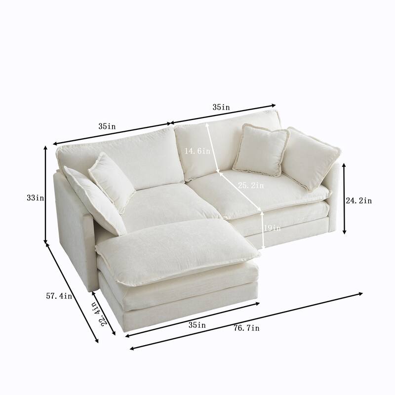 3-Piece Modular Chenille Upholstered L-Shaped Sectional Sofa with Ottoman