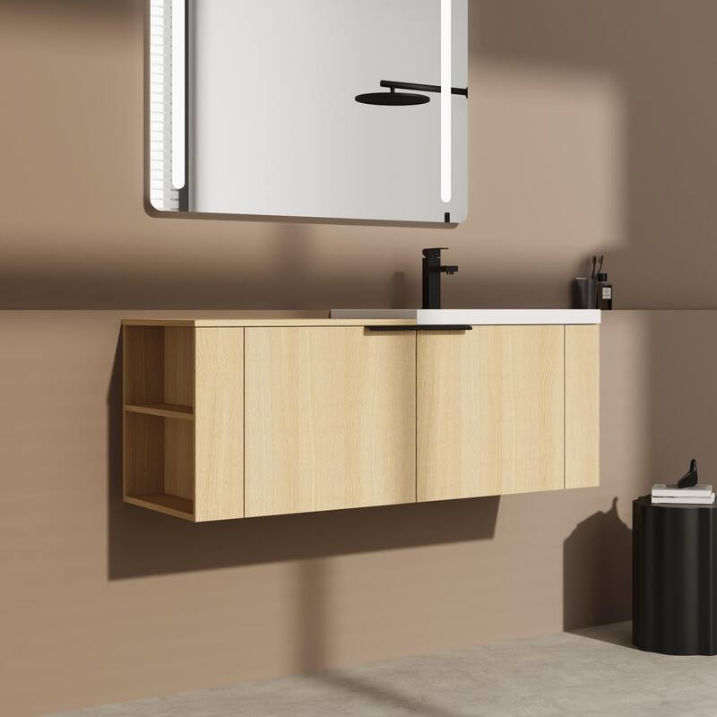 BNK 24"/48" Single Sink Bathroom Vanity with Soft Close Door and Shelf, Modern Floating Vanity