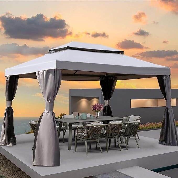 10 x13 Gazebo for Patios Outdoor Gazebo with Mosquito Netting and Curtains Outdoor Patio Canopy for Deck Garden On Sale Bed Bath Beyond 38005456