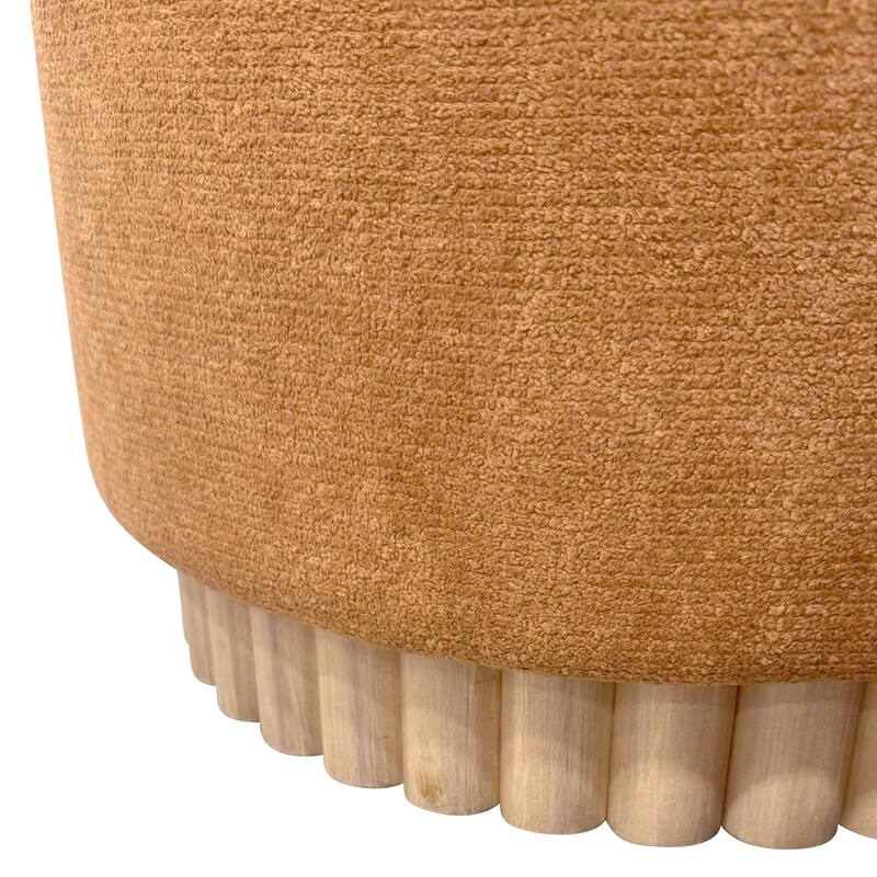Modern Fabric and Solid Wood Round Storage Ottoman