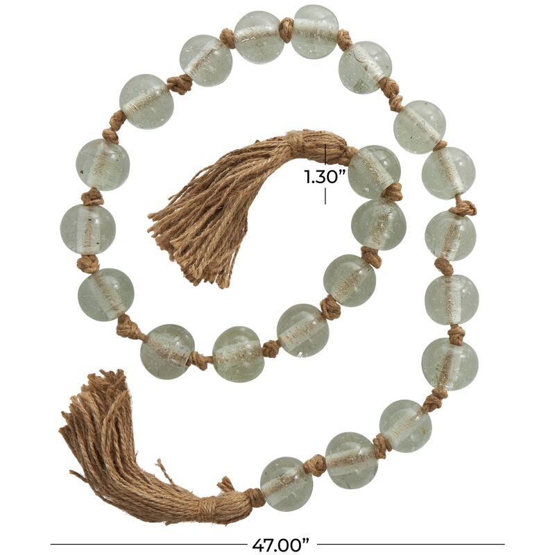 Glass Handmade Round Frosted Beaded Garland with Tassel with Knotted Brown Jute