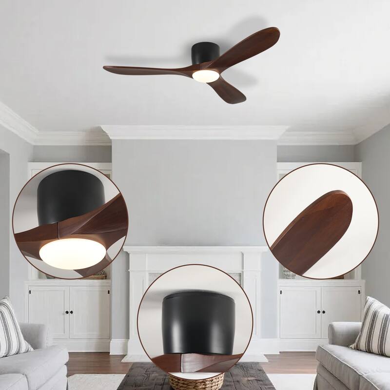 52-inch Ceiling Fan with Light, 3 Light Wood Blades, Remote Control, Reversible DC Motor for Living Room