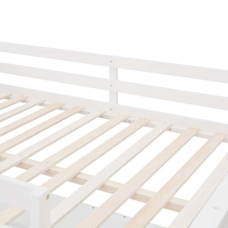 Full Size Wooden Loft Bed with Shelves and Desk in White