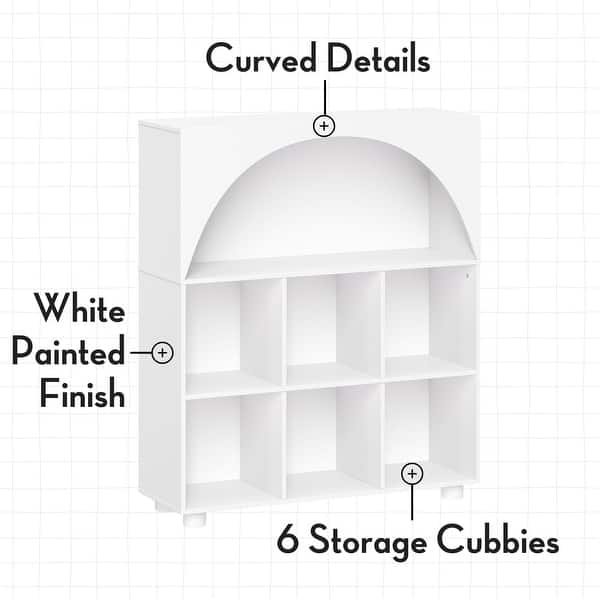 dimension image slide 3 of 4, Kids Curve Appeal 35 in. 6 Cubby Bookcase - White with Optional 2pc Bins